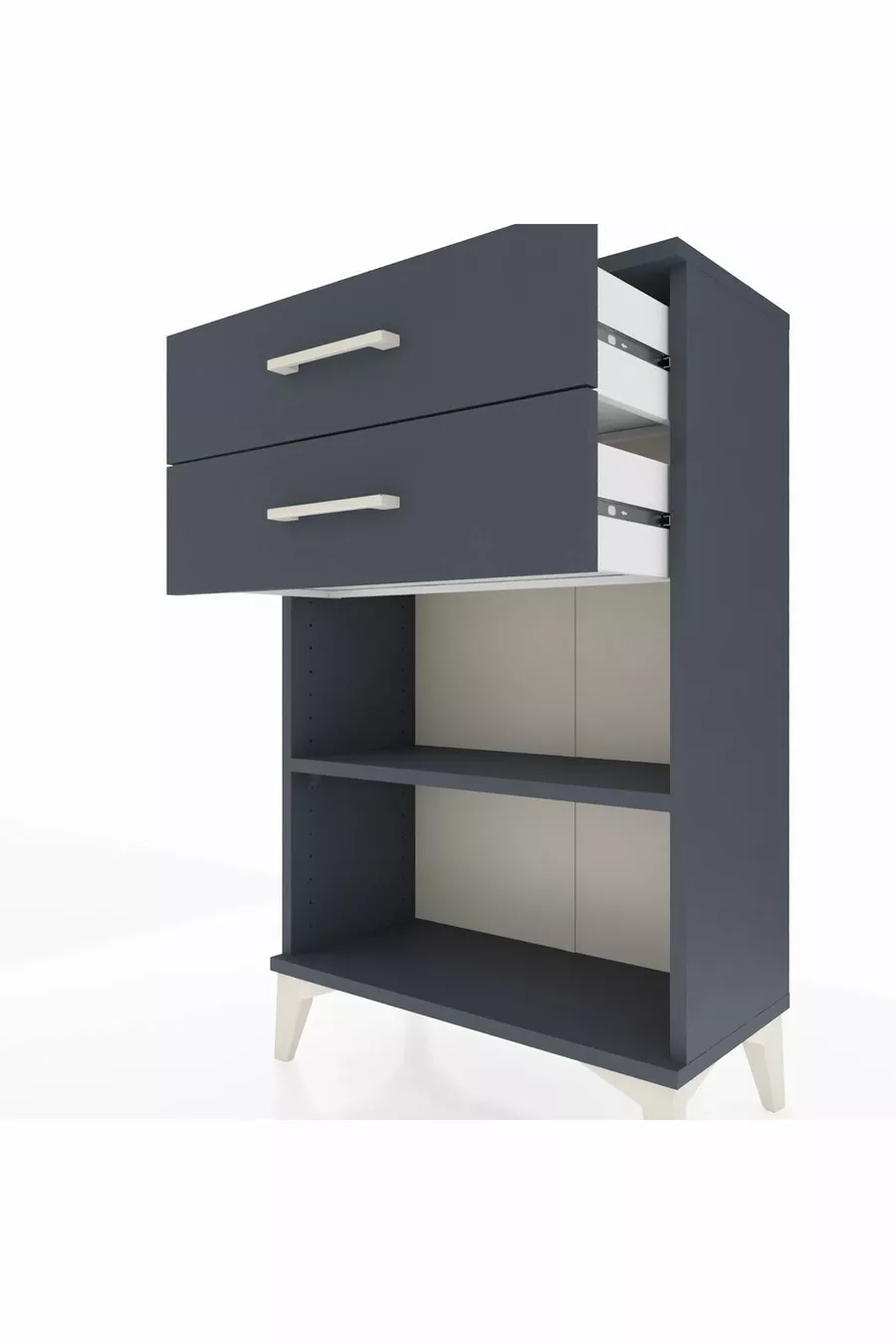Chevet Arges à une étagère et 2 tiroirs Anthracite-Anthracite