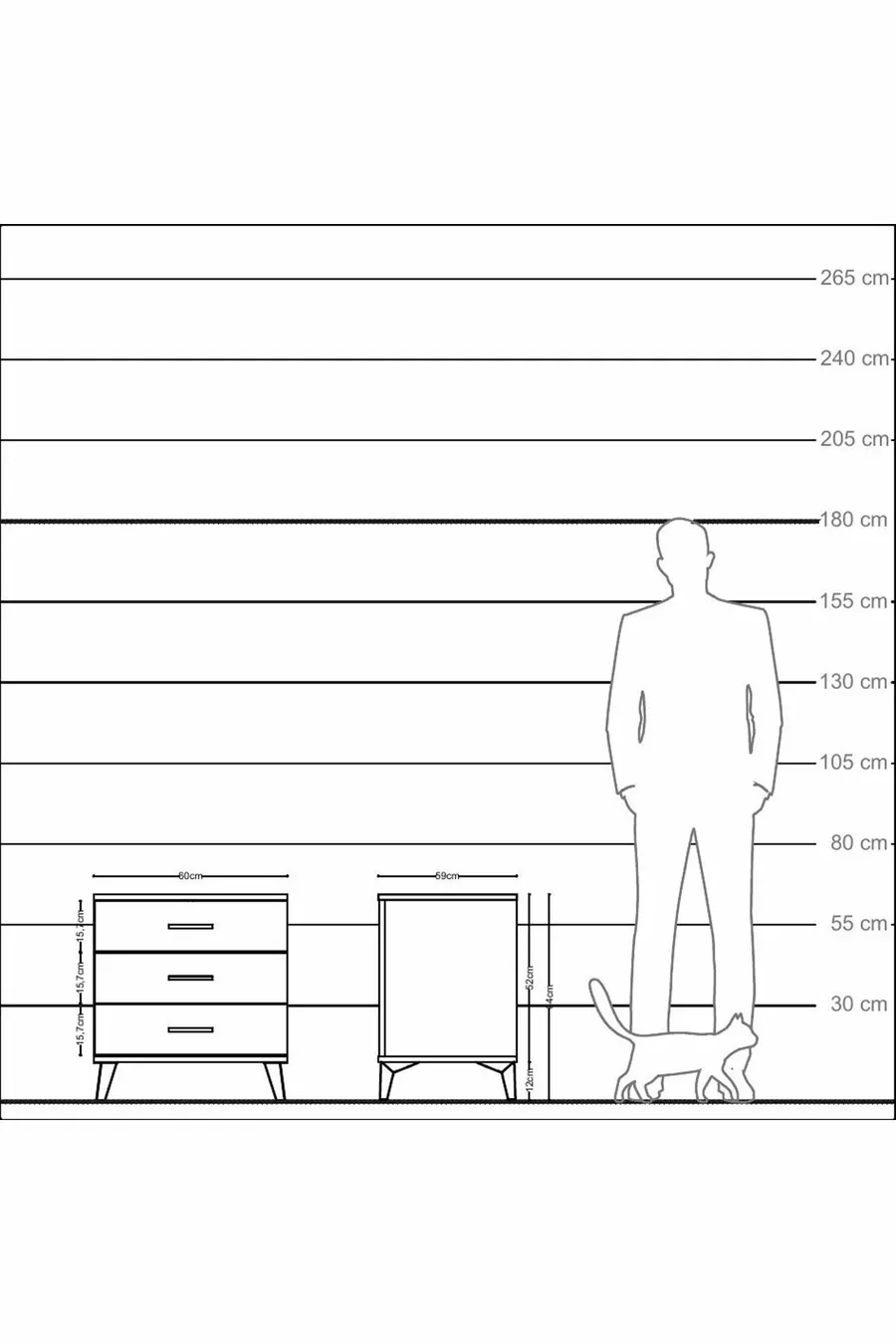 Table de chevet Kronos à 3 tiroirs Anthracite-Anthracite