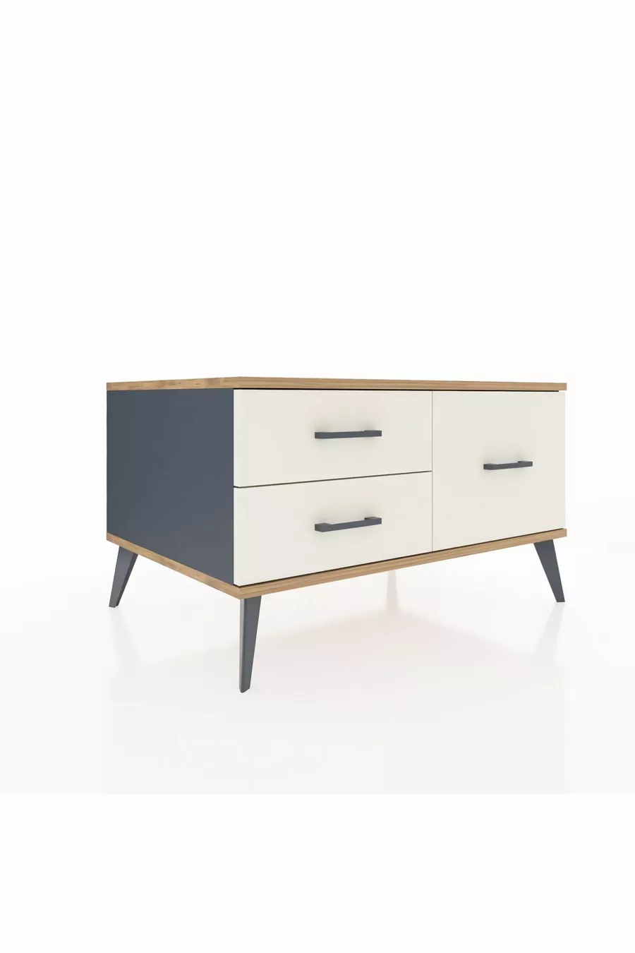 Commode Kronos 3 étagères Anthracite-Pin/Pierre de lune