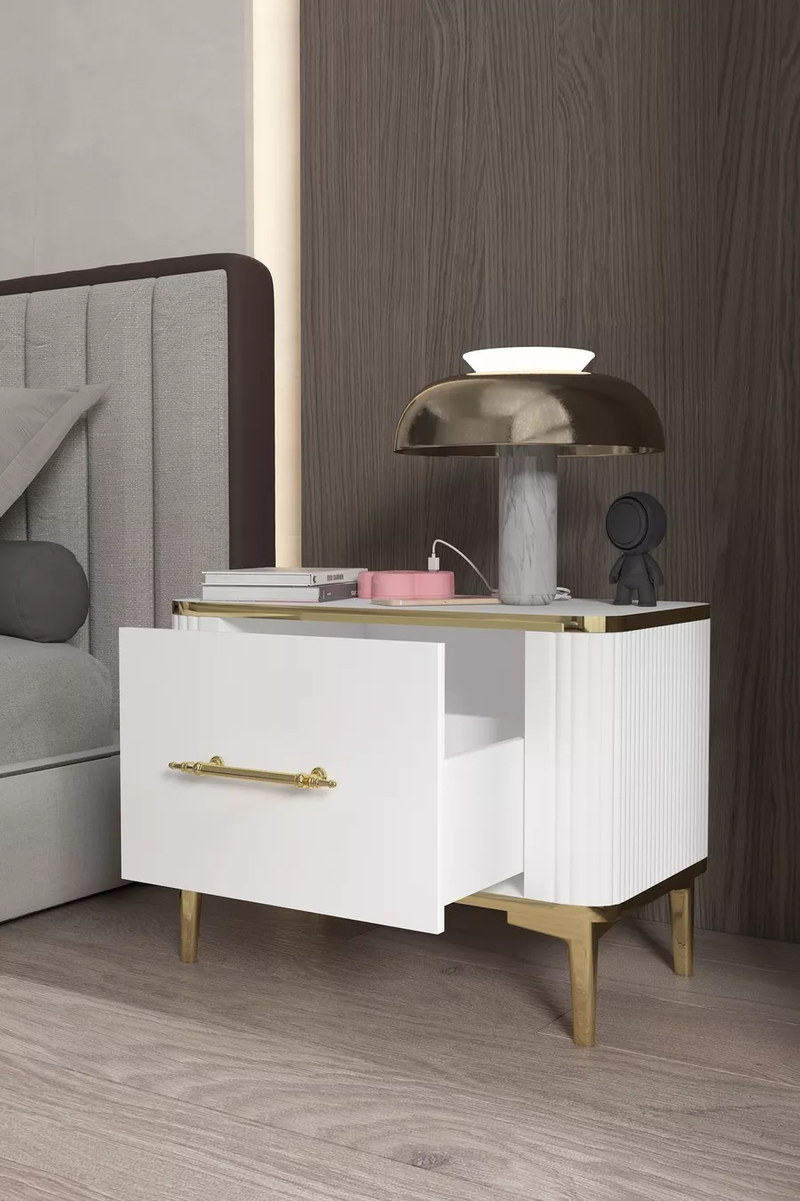 Table de chevet BETY avec tiroirs - Meuble d'appoint - Commode - Organisateur