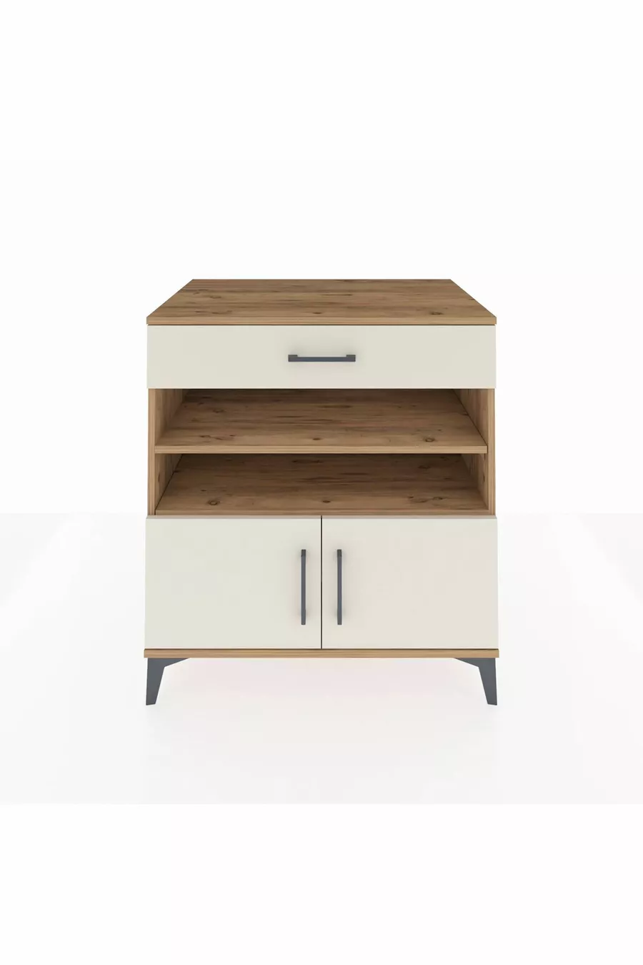 Commode Kronos 3 étagères, 1 tiroir, 2 portes, pin-pierre de Lune