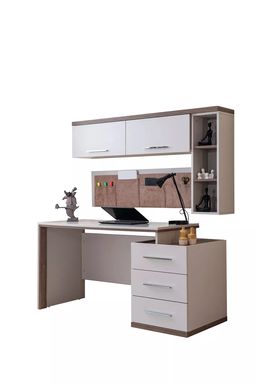 Chambre Jeune Milano - Armoire à 3 portes avec miroir, Lit, Table de chevet, Bureau, Bibliothèque