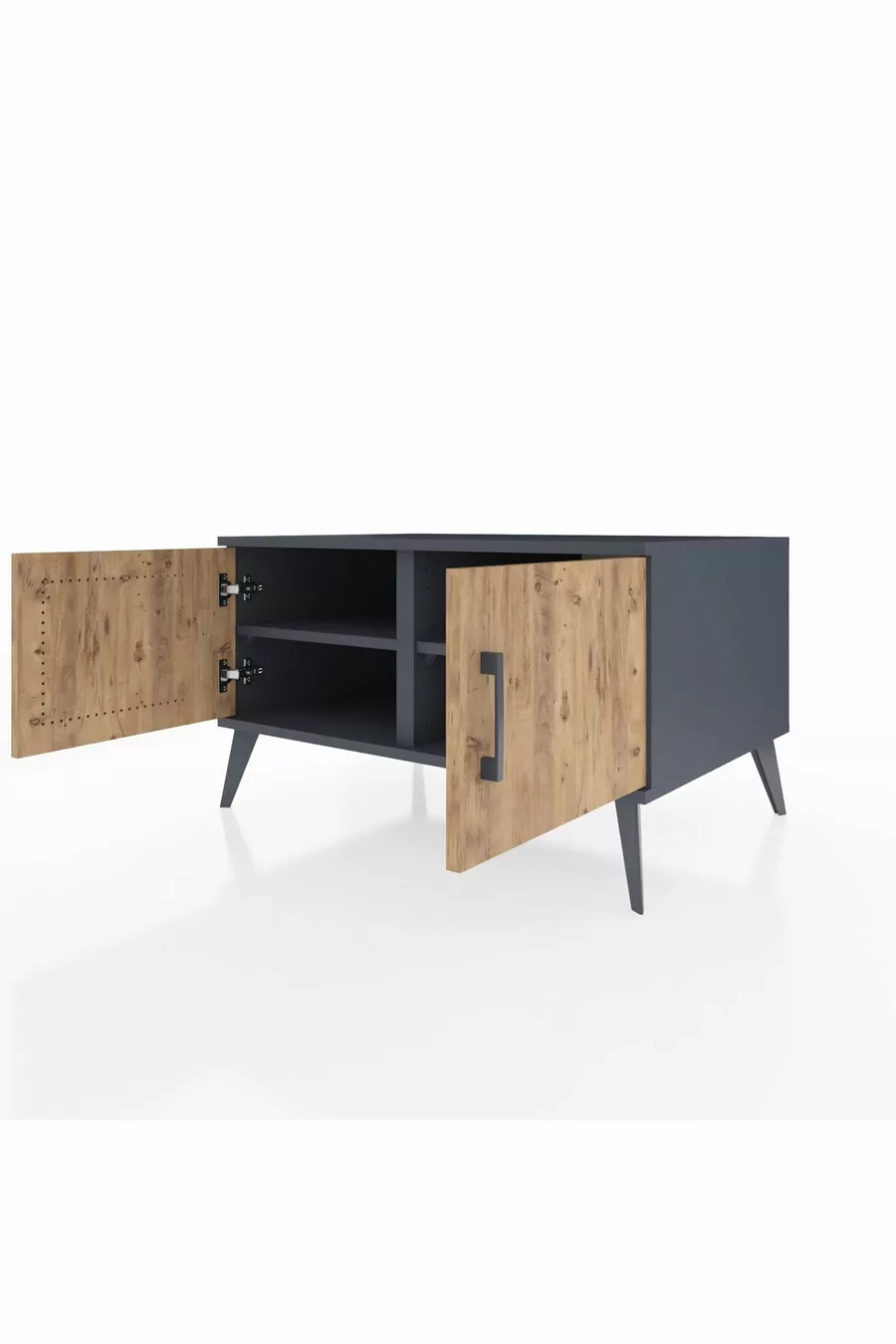 Commode Kronos 2 étagères 2 portes Anthracite-Pin/Anthracite