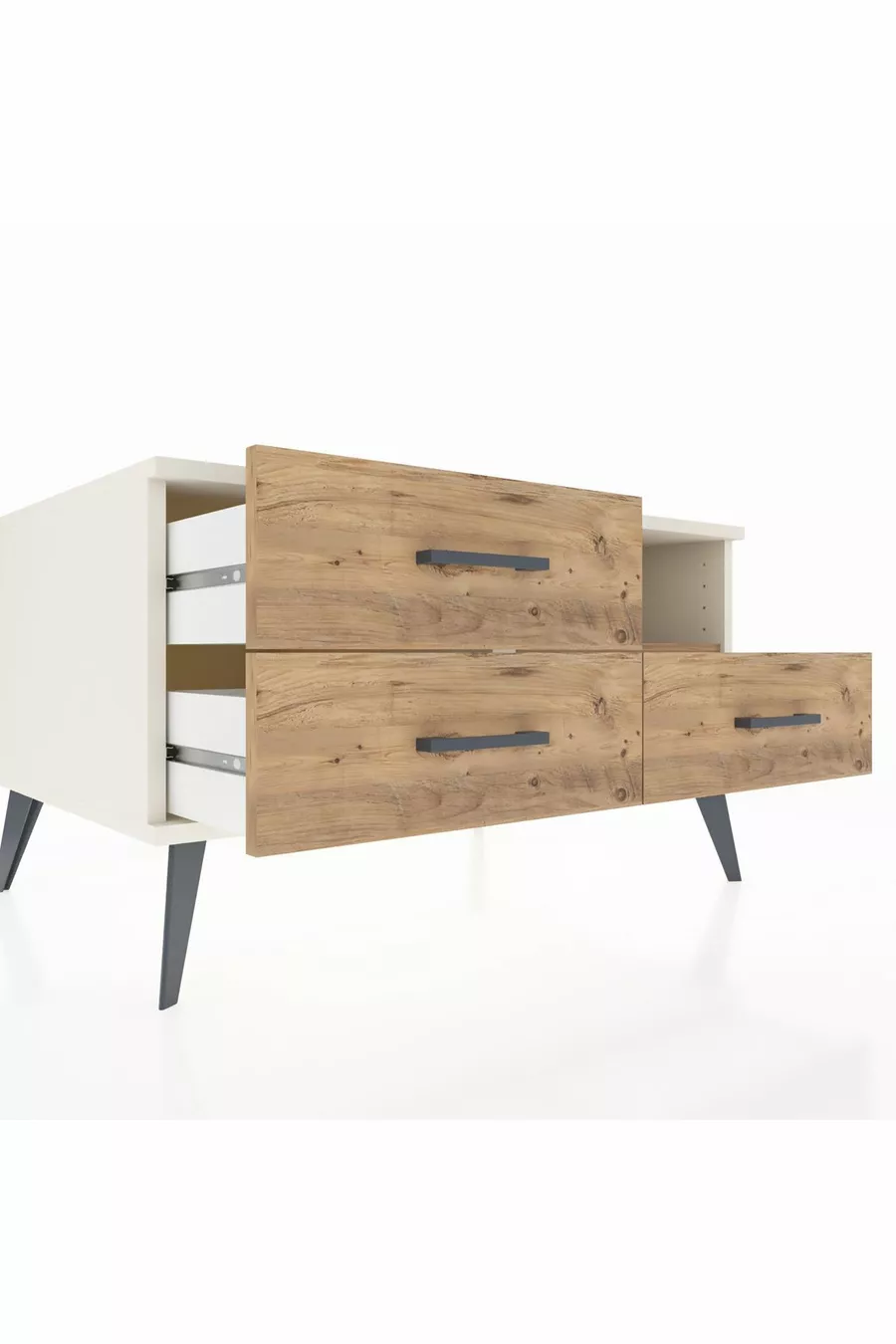 Commode Kronos avec une étagère et 3 tiroirs, Pierre de Lune-Pin