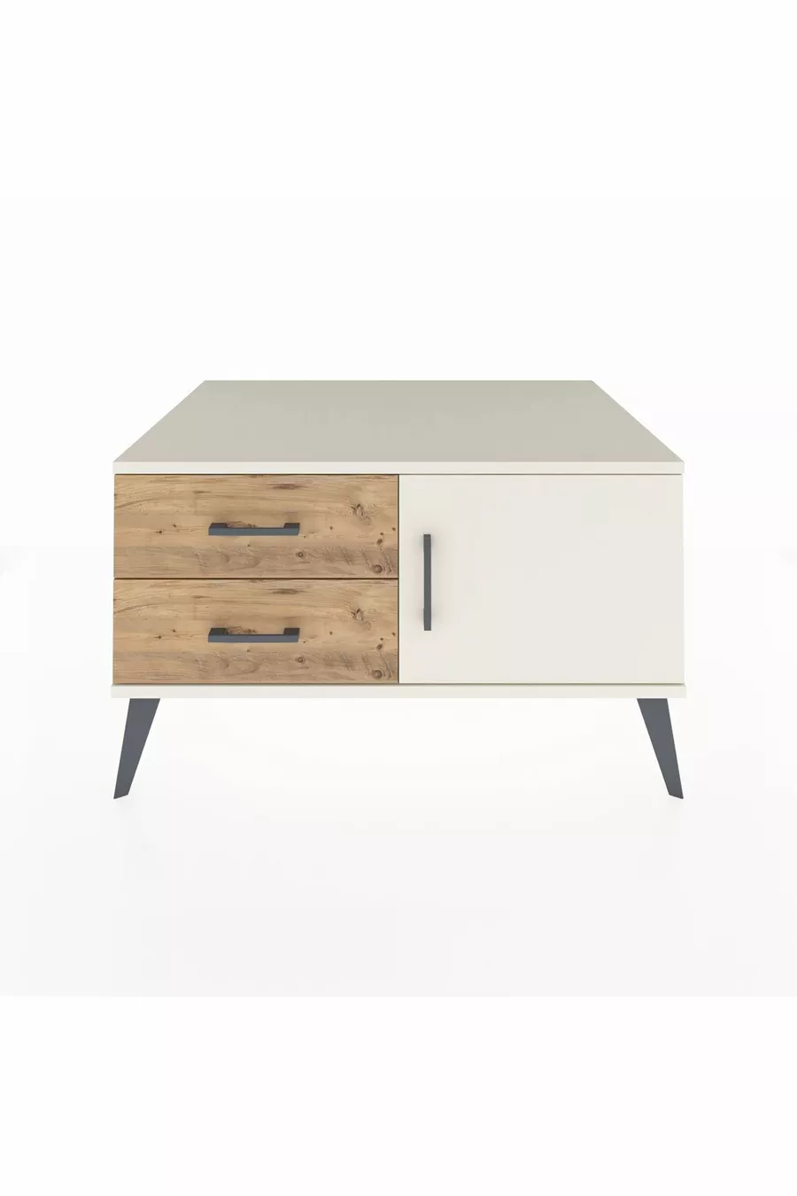 Commode Kronos à une étagère, 2 tiroirs et une porte, Pierre de Lune / Pin