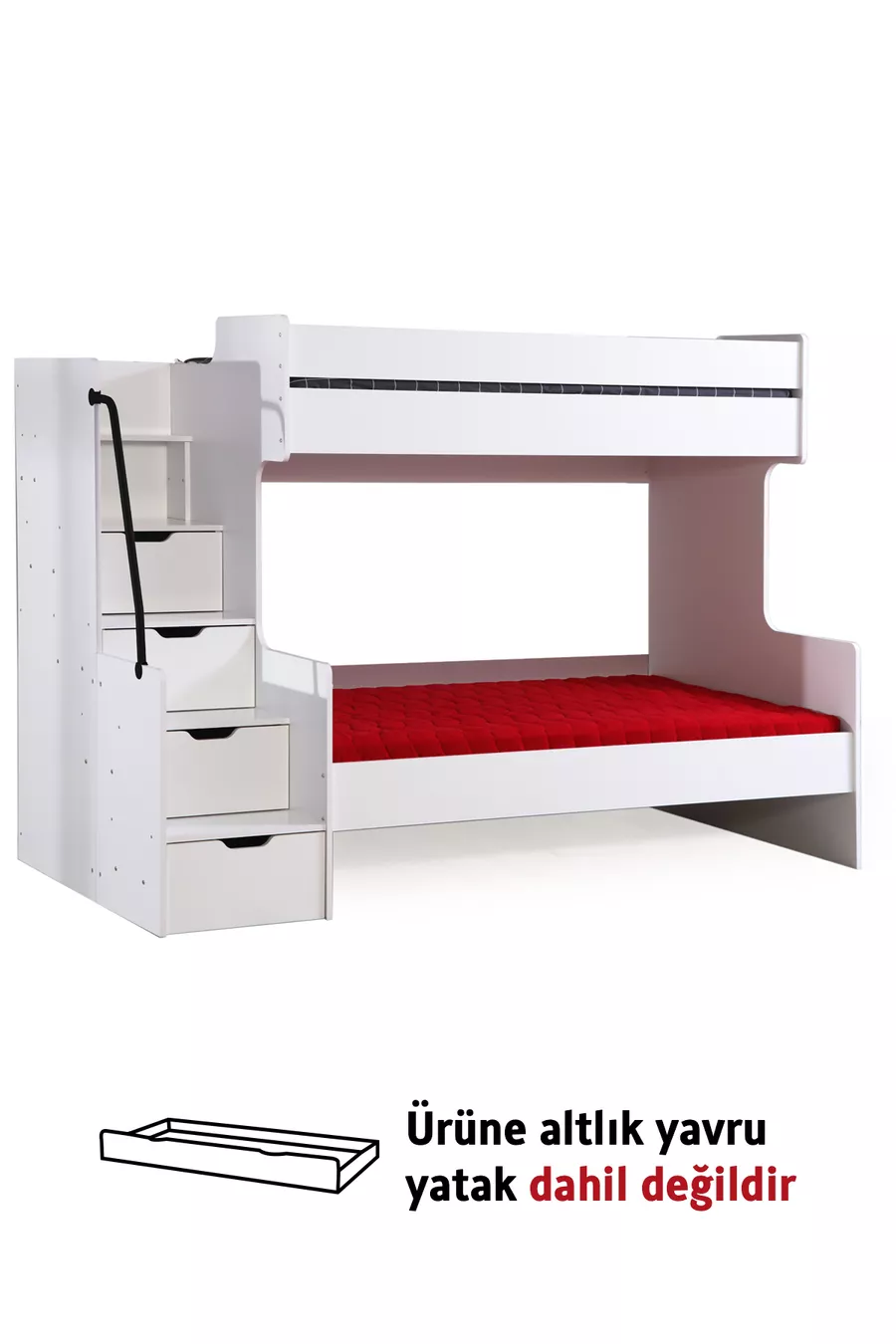 Lit superposé blanc spacieux pour enfant avec tiroirs et échelle