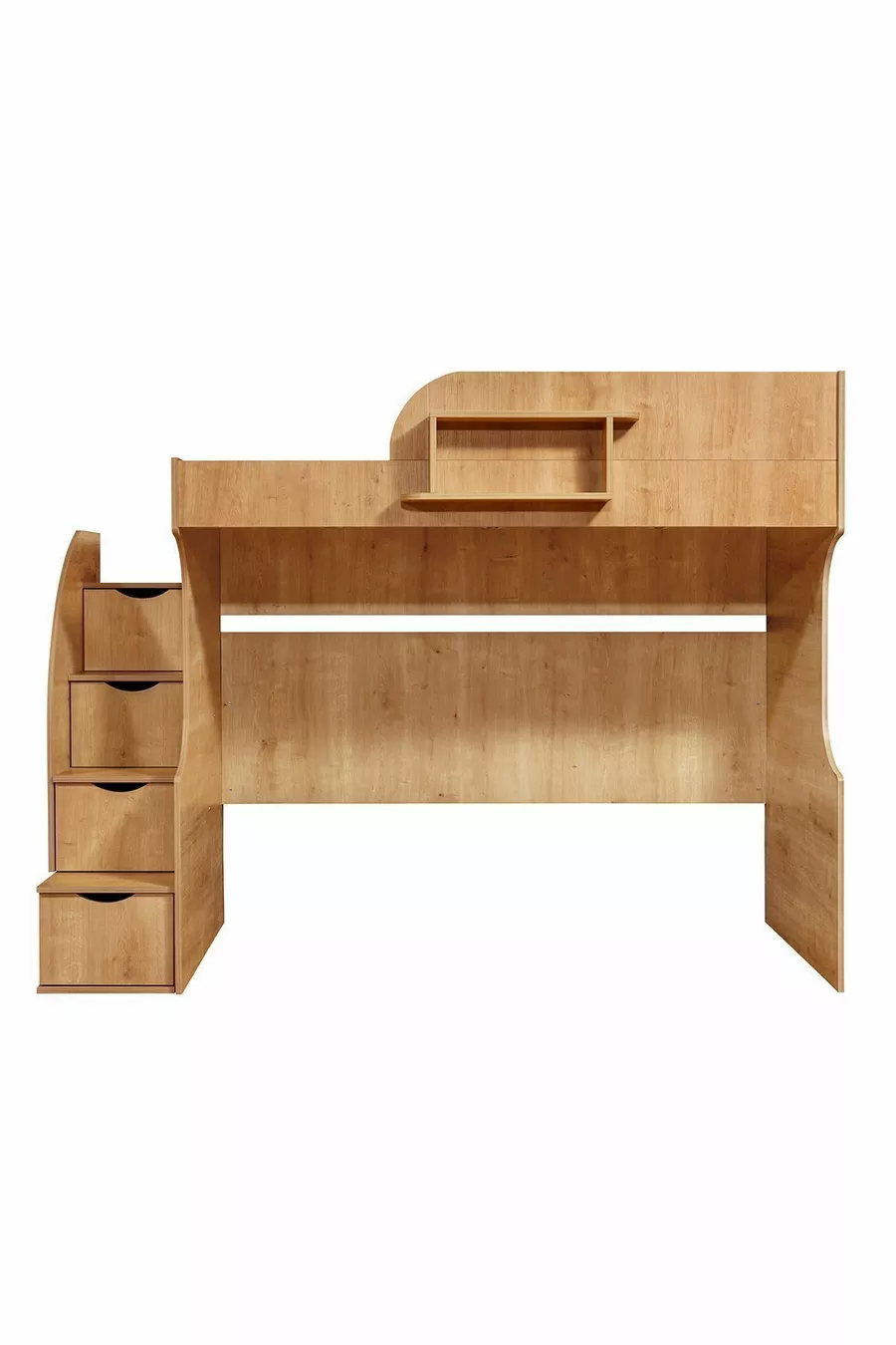 Lit superposé, litera avec armoire et bureau, noyer clair, 1 matelas Comfort