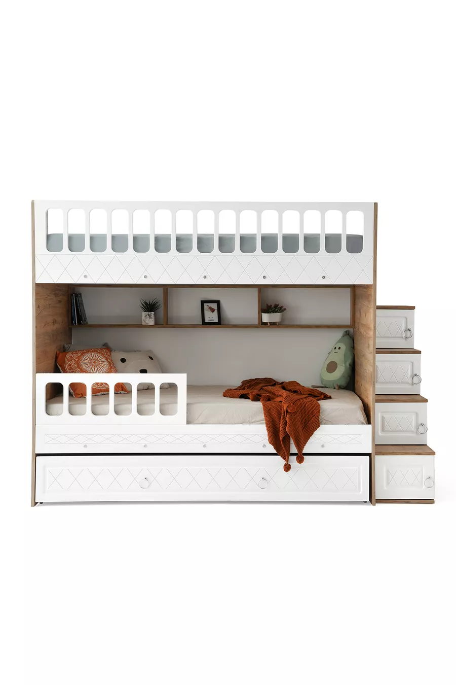 Lits superposés avec petit-fils Émeraude, support en acier, revêtement en membrane, 100% MDF