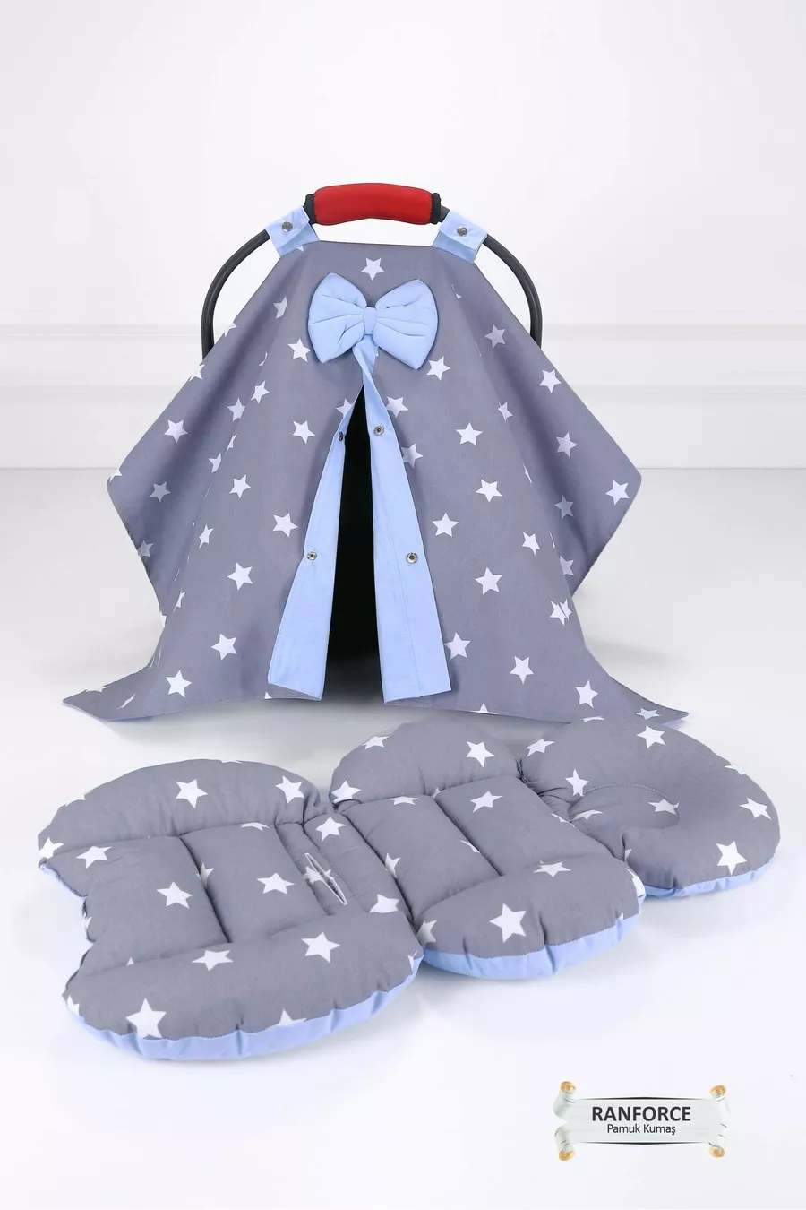 Housse de poussette, Coussin de poussette, 2 pièces - Avec soutien lombaire - Bleu étoile