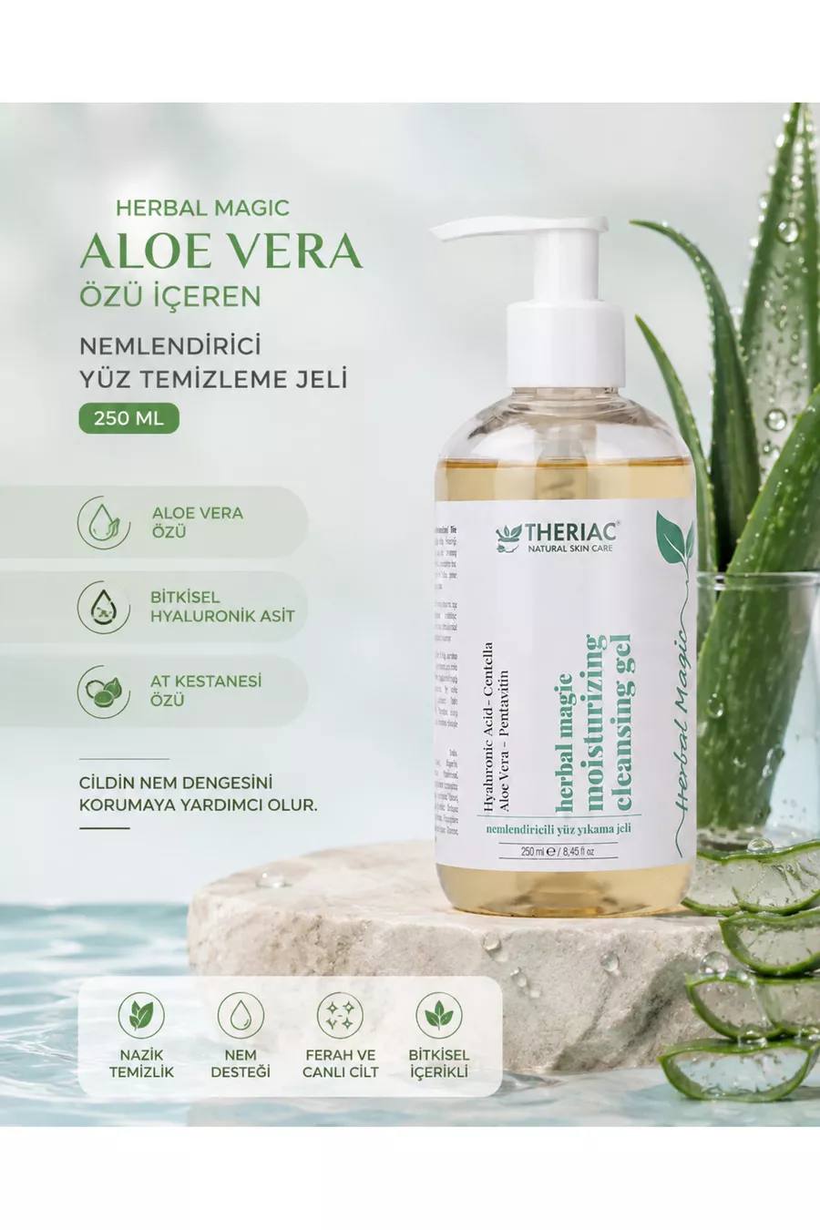 Gel nettoyant pour le visage hydratant contenant de l'extrait d'Aloe Vera Herbal Magic  ml