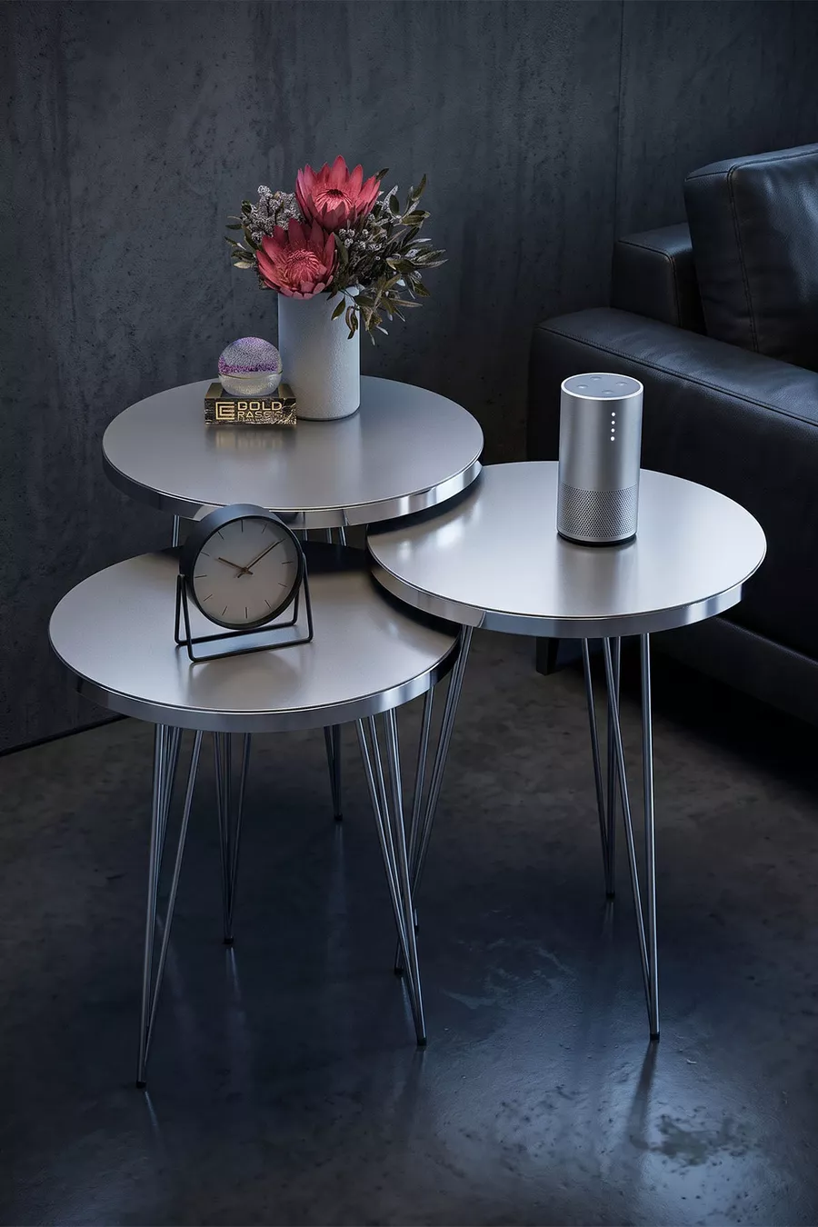 Table Gigogne Argent Blanc Fil