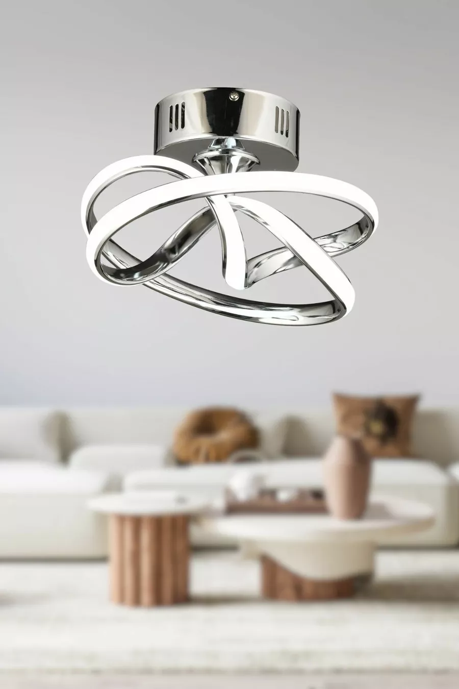Suspension LED plafonnier moderne en métal chromé modèle Vino Riserva pour salon, cuisine, séjour, chambre à coucher