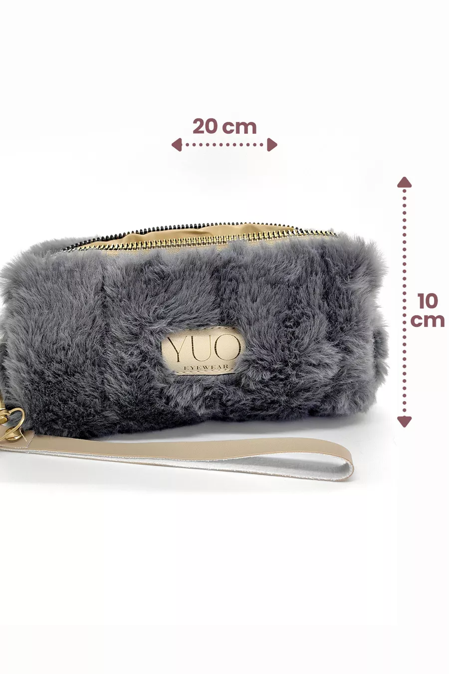 Housse polyvalente en peluche grise YUO – Lunettes, porte-stylo, trousse de maquillage, mini pochette