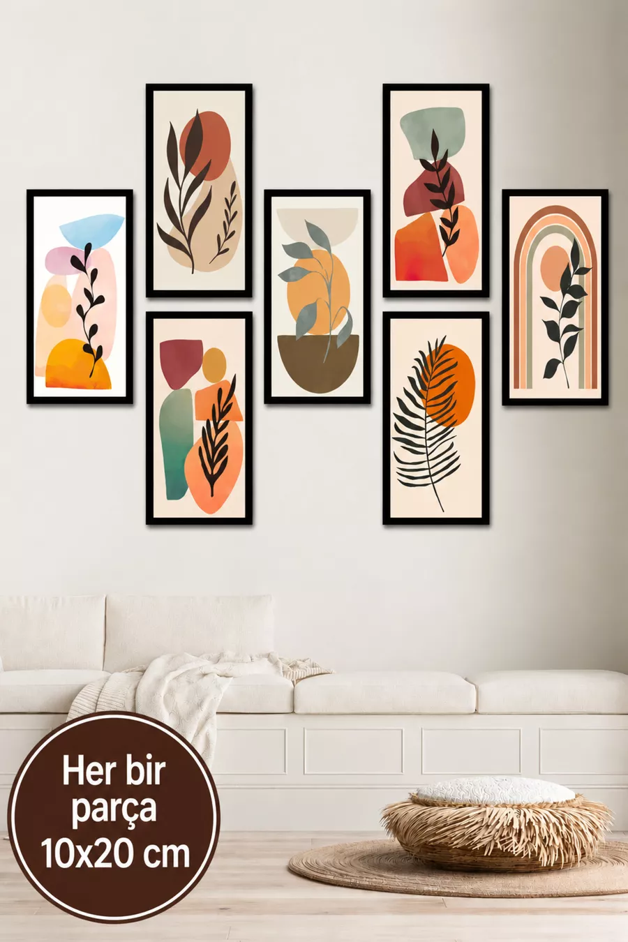 Décoration Murale Feuilles Bohèmes en 7 Parties - Ensemble de Tableaux pour Salon, Séjour, Chambre, Cuisine, Bureau, Entrée