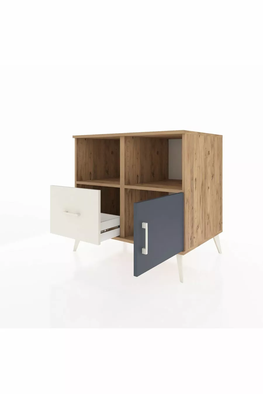 Commode Kronos avec 2 étagères, 1 tiroir et 1 porte, pin-anthracite/pierre de lune