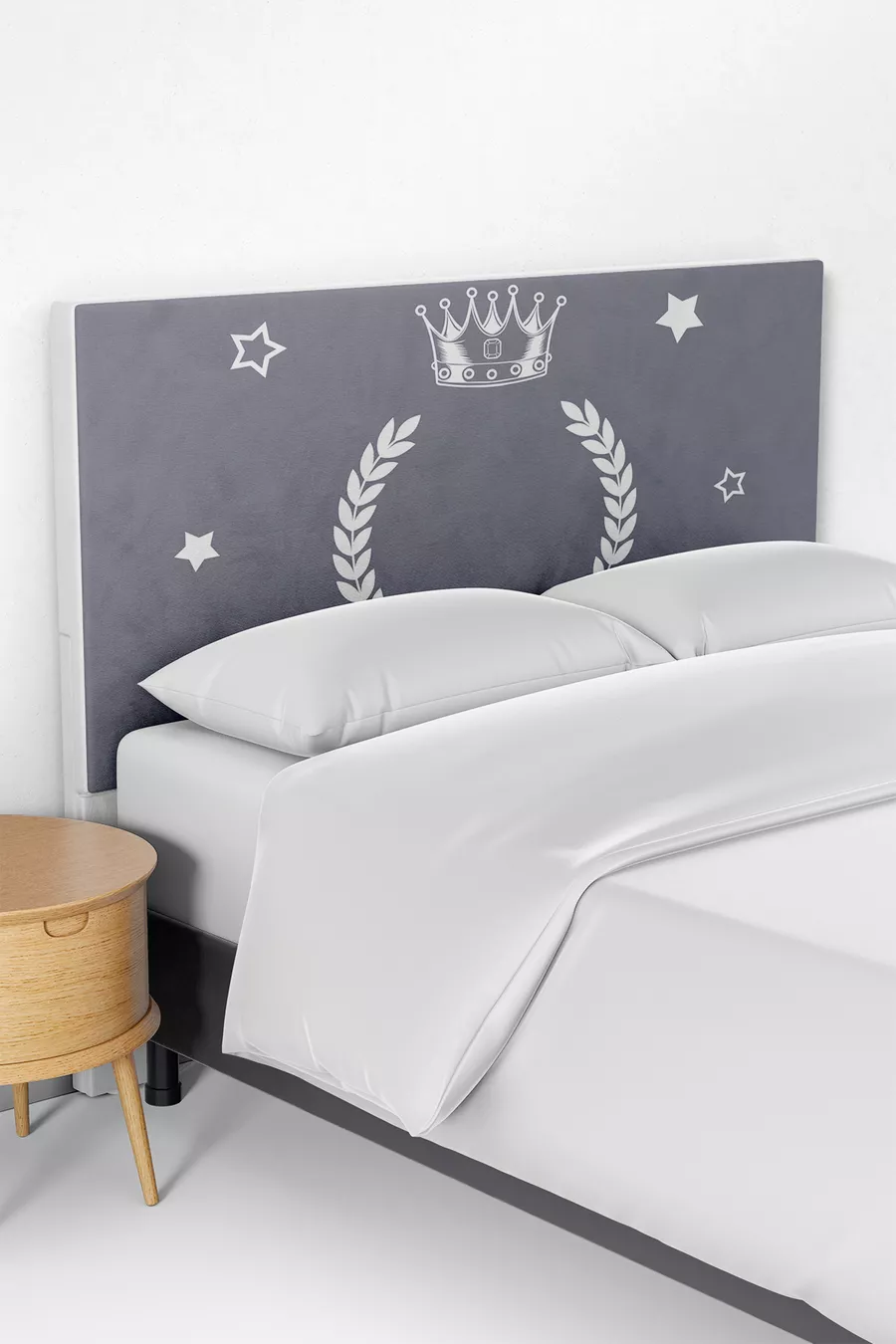 Housse de tête de lit pour enfants avec motif de couronne grise