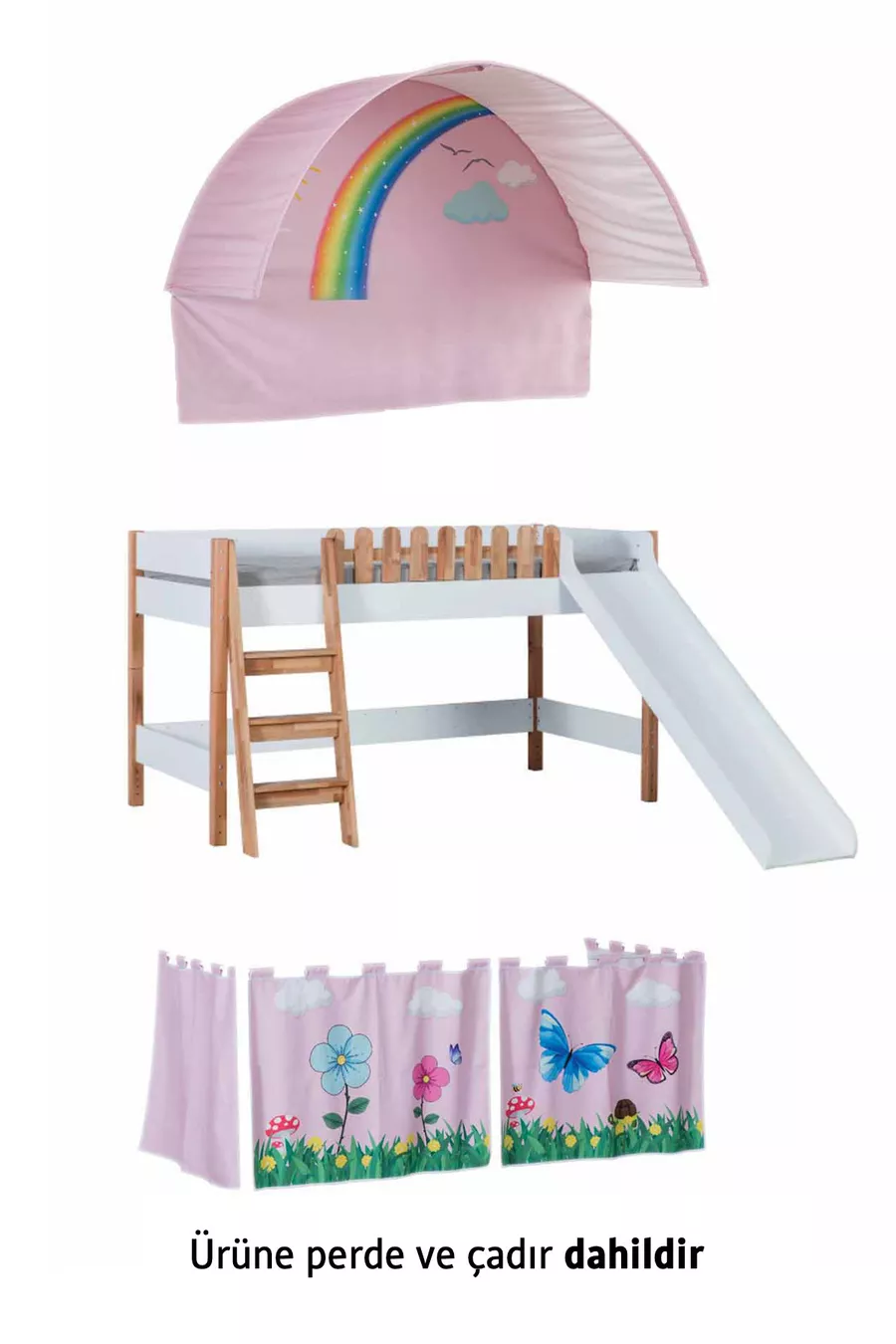 Équipe Montessori pour Chambre d'Enfants My House avec Lit Superposé à Glissade et Maison de Jeu Rose