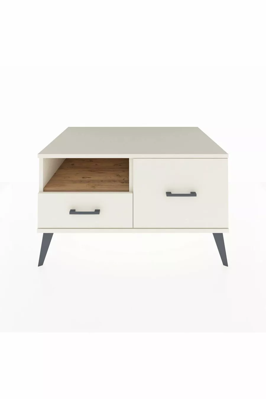 Commode Kronos à une étagère et 2 tiroirs, Pierre de lune-Pin/Pierre de lune