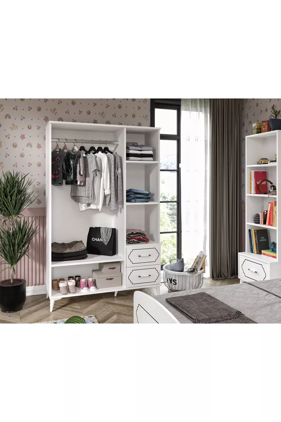 Ensemble de chambre d'adolescent moderne Hayal blanc 4 pièces en MDF de qualité supérieure