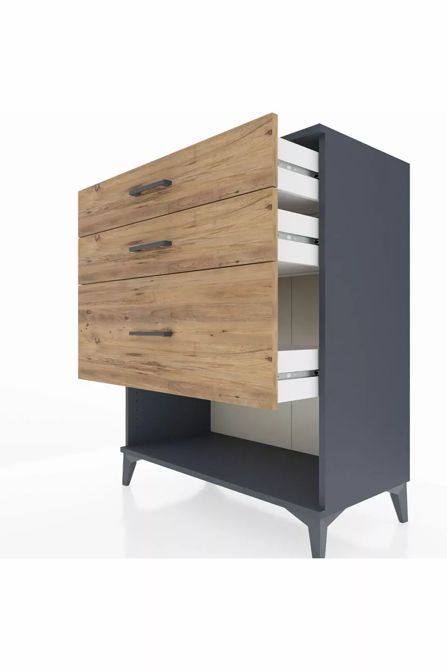 Commode Hyperion 3 tiroirs Anthracite-Sapin
