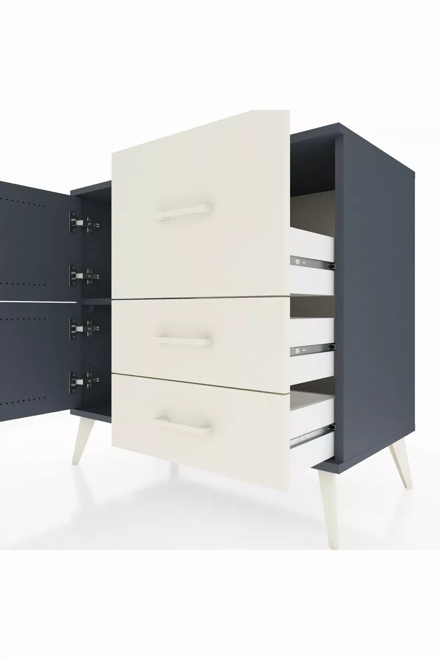 Commode Hyperion à une étagère, 3 tiroirs et 2 portes, Anthracite-Anthracite/Pierre de lune