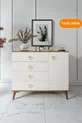 Commode moderne simple à 4 tiroirs et 1 porte, couleur écru et noyer