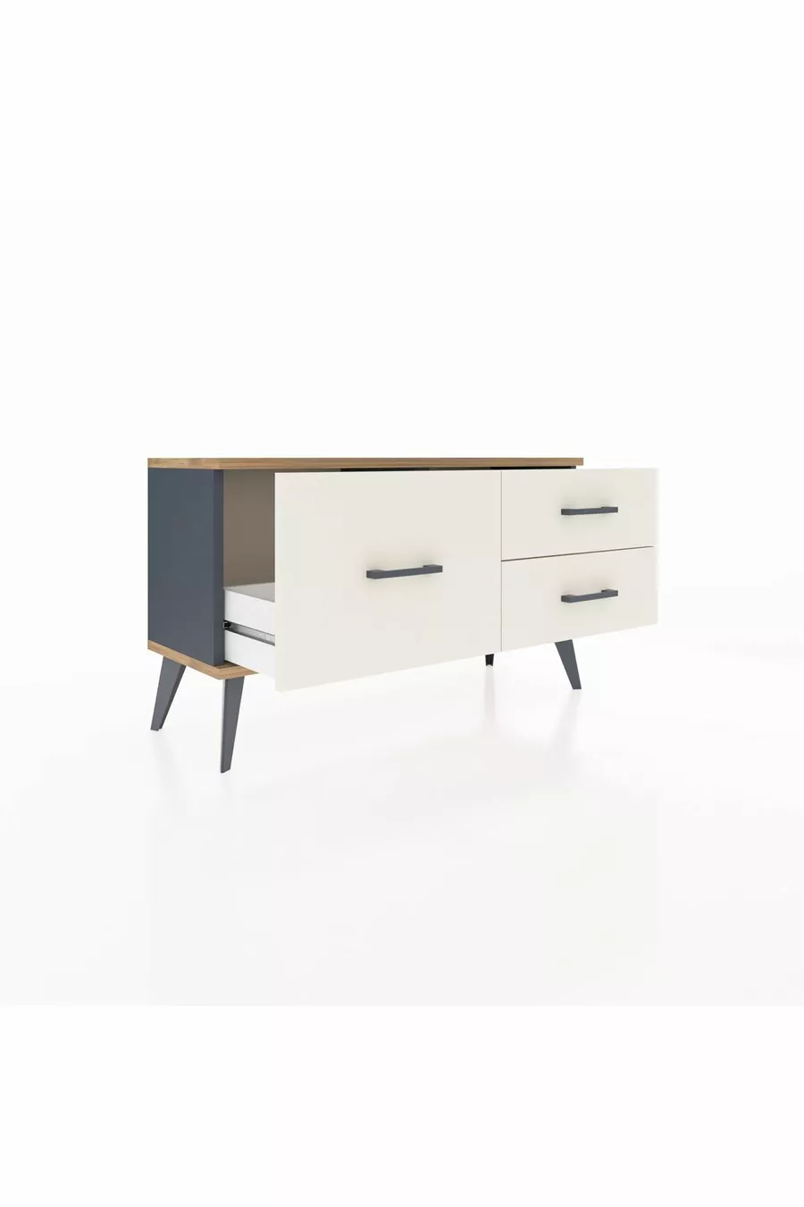 Commode Arges 3 tiroirs Anthracite-Sapin/Pierre de Lune