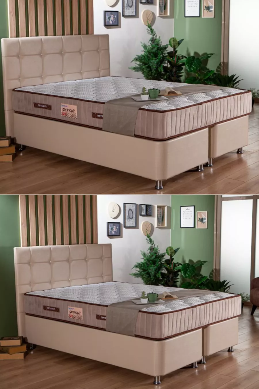 Ensemble de lit à ressorts / Matelas à ressorts + Sommier + Tête de lit / 