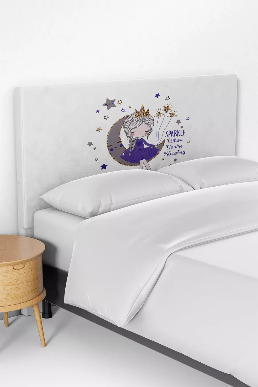 Housse de tête de lit pour enfant avec motif violet Girl on the Moon