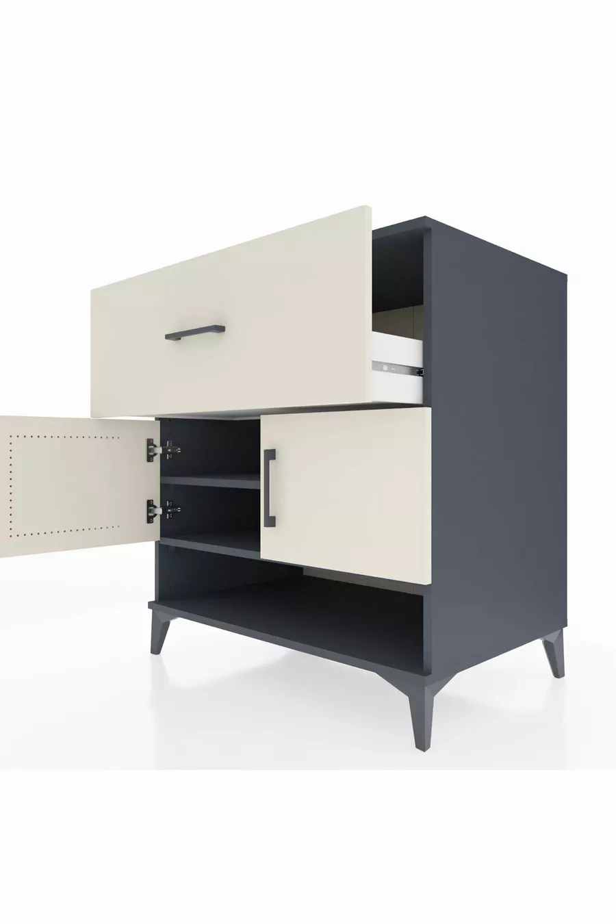 Commode Kronos avec 2 étagères, 1 tiroir et 2 portes, Anthracite-Pierre de lune