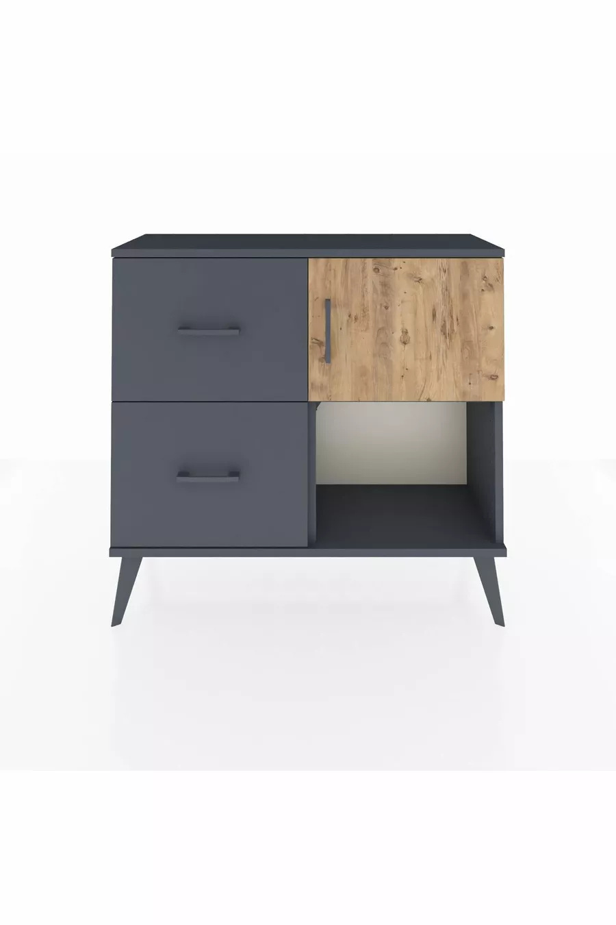 Commode Arges à une étagère, 2 tiroirs et une porte, Anthracite-Sapin/Anthracite