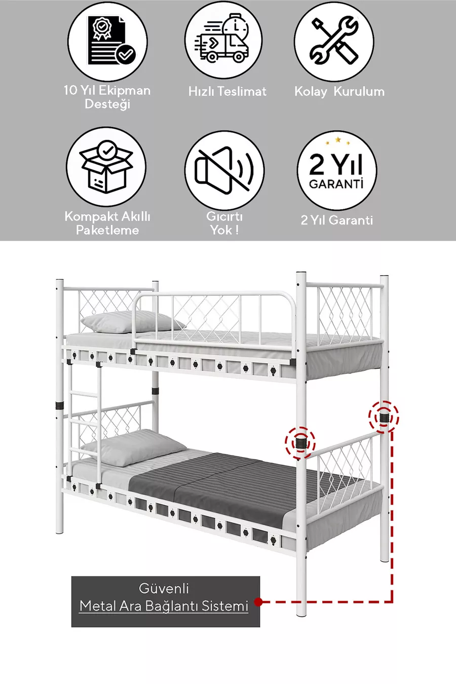 Chambre d'enfant élégante pour garçon avec lits superposés en métal et cadre de lit en bois