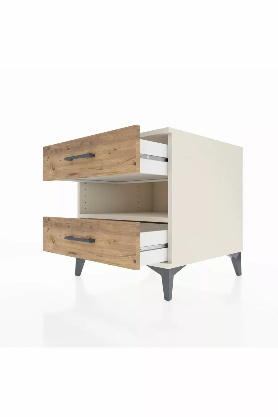 Table de chevet Kronos avec une étagère et 2 tiroirs, Aïtos-Pin