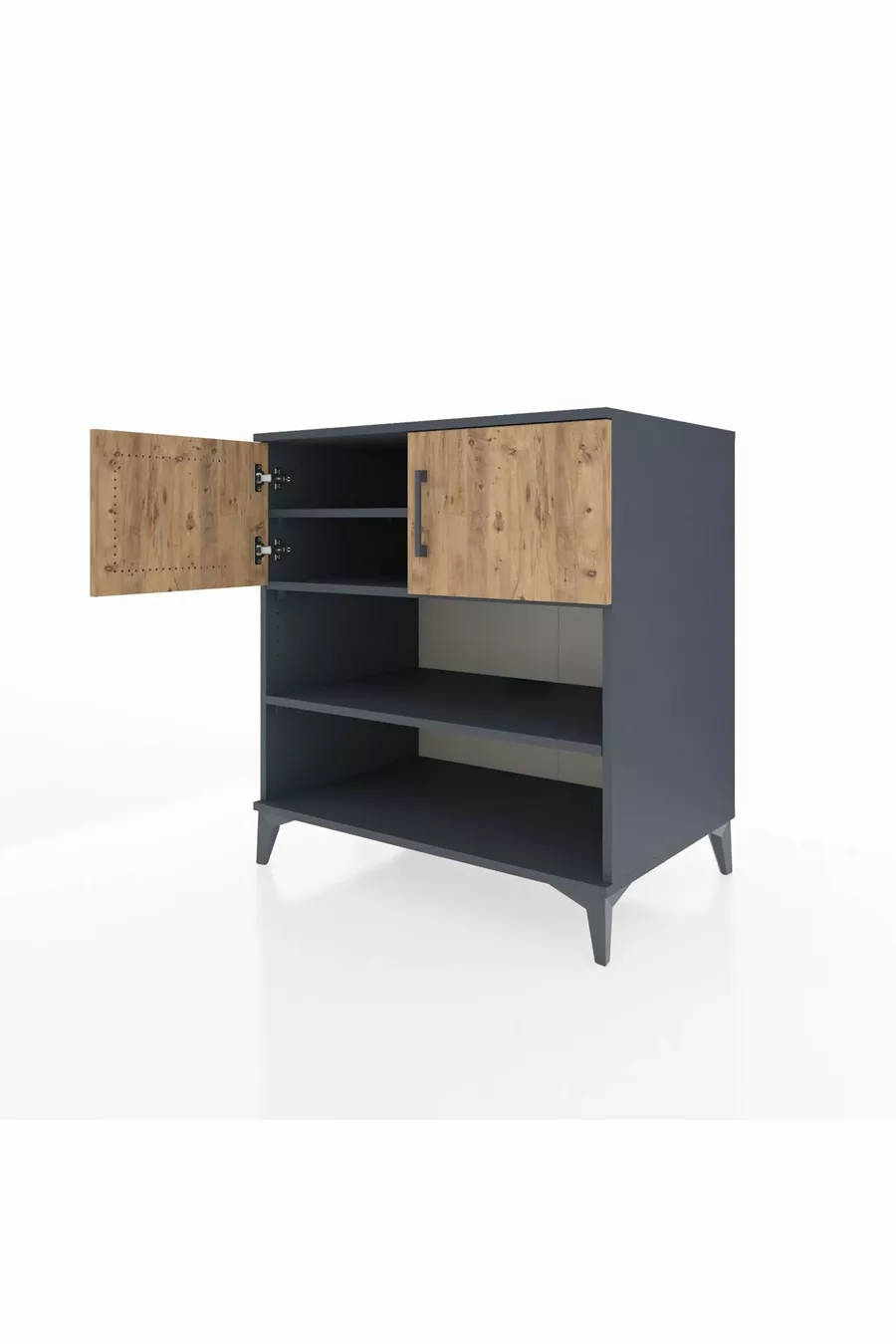 Commode Kronos 3 étagères 2 portes Anthracite-Sapin