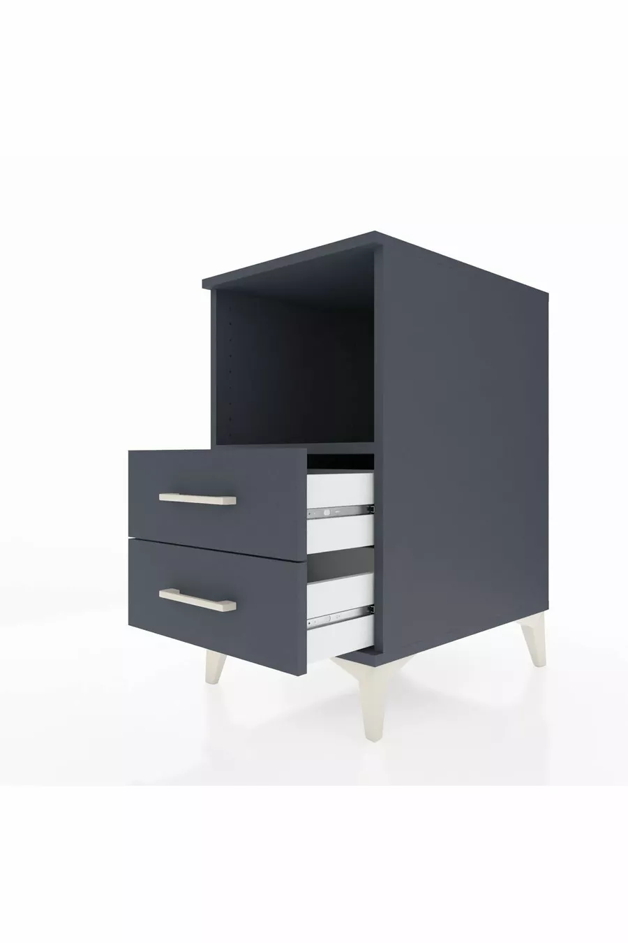 Table de chevet Kronos avec une étagère et 2 tiroirs Anthracite-Anthracite