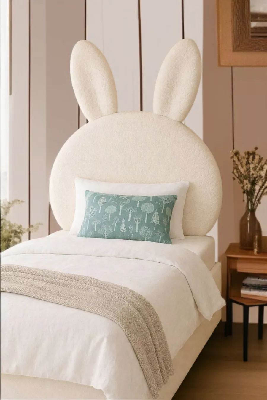 Tête de lit, peluche blanche, tête de lit simple, tête de lit en peluche de lapin