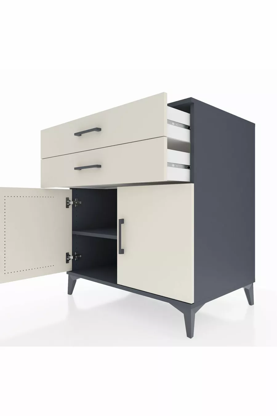 Commode Kronos avec une étagère, 2 tiroirs et 2 portes, anthracite-pierre de lune