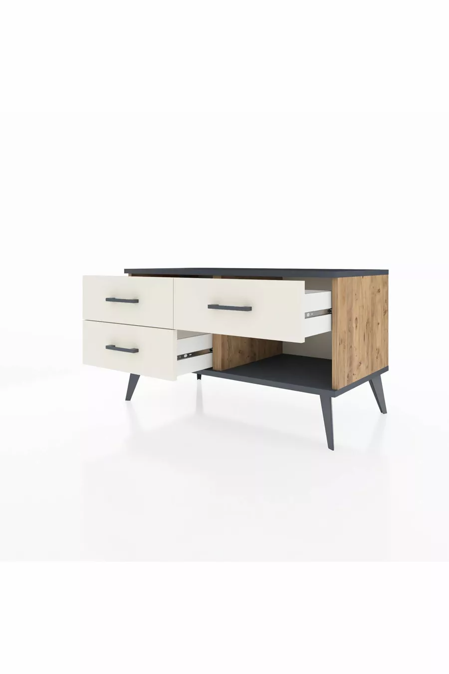 Commode Hyperion 3 tiroirs Pin-Anthracite/Gris pierre