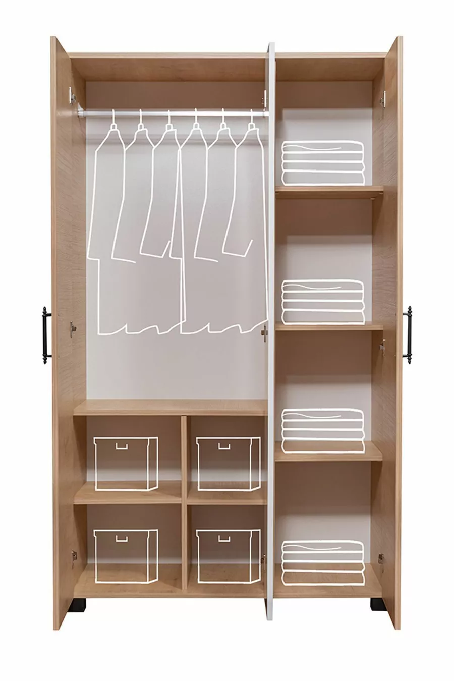 Lits superposés, Lit superposé avec tiroirs Aura - Armoire 3 portes - Chêne Saphir