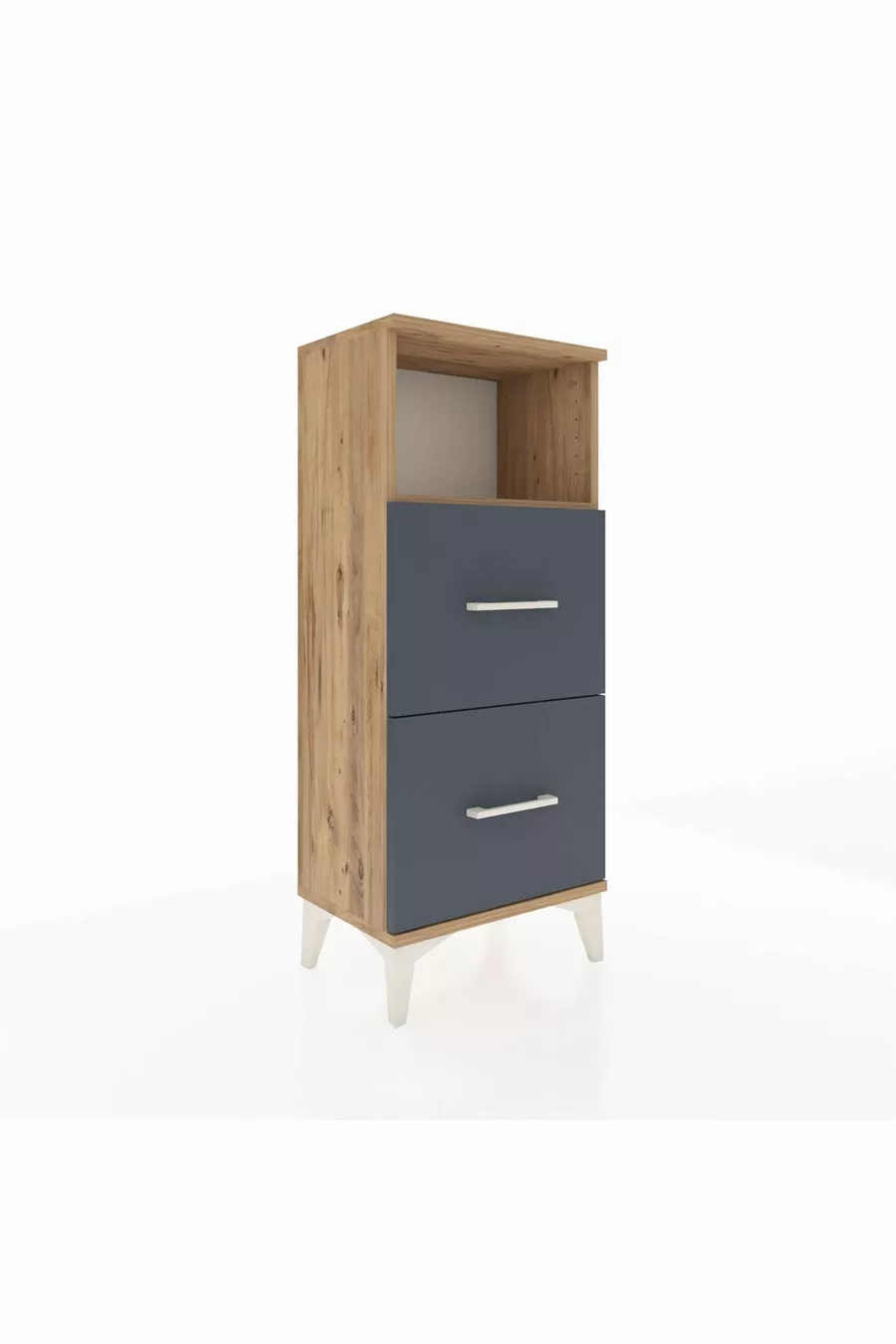 Table de chevet Arges avec une étagère et 2 tiroirs, pin-anthracite