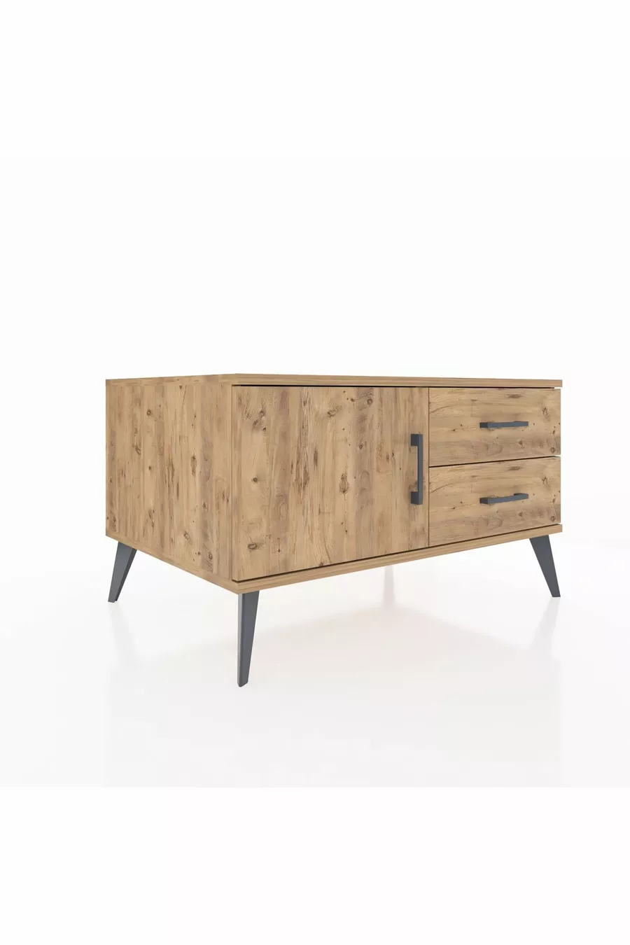 Commode Kronos avec une étagère, 2 tiroirs et une porte, pin sur pin