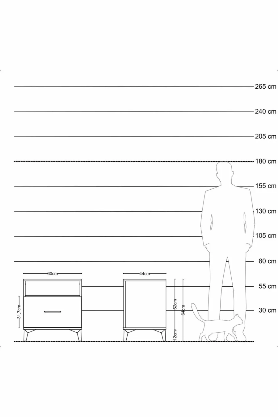 Table de chevet Hyperion avec une étagère et un tiroir, anthracite-ardoise