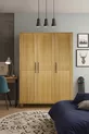 Armoire Pera en bois à 3 portes avec tiroirs | Corps en MDF | Portes à volets aspect naturel | Pieds en bois