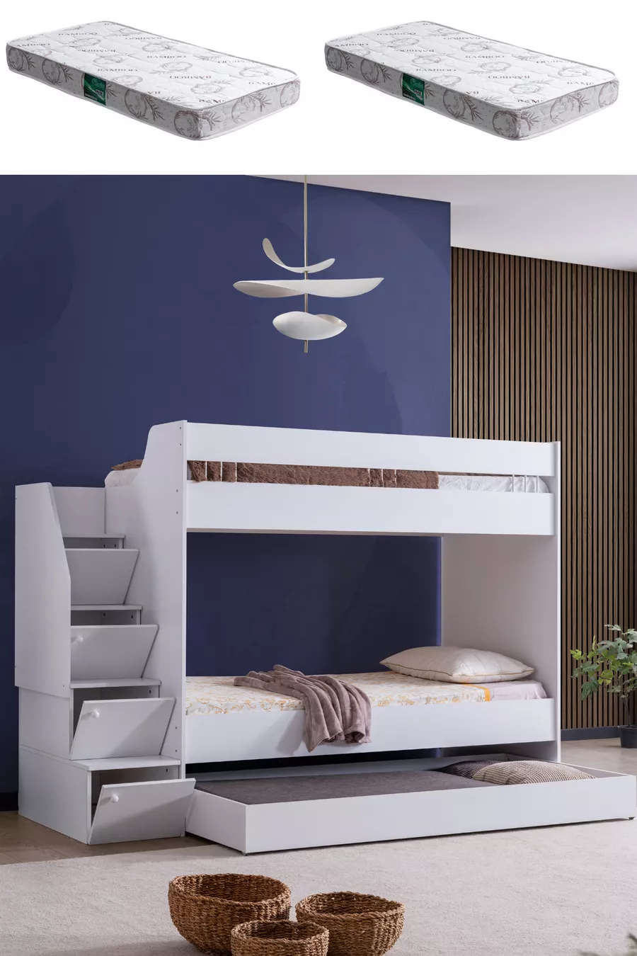 Lit superposé, Lit superposé pour enfant Martin - 2 matelas Comfort blancs