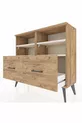Commode Arges 4 étagères 2 tiroirs Pin-Pierre de Lune/Pin