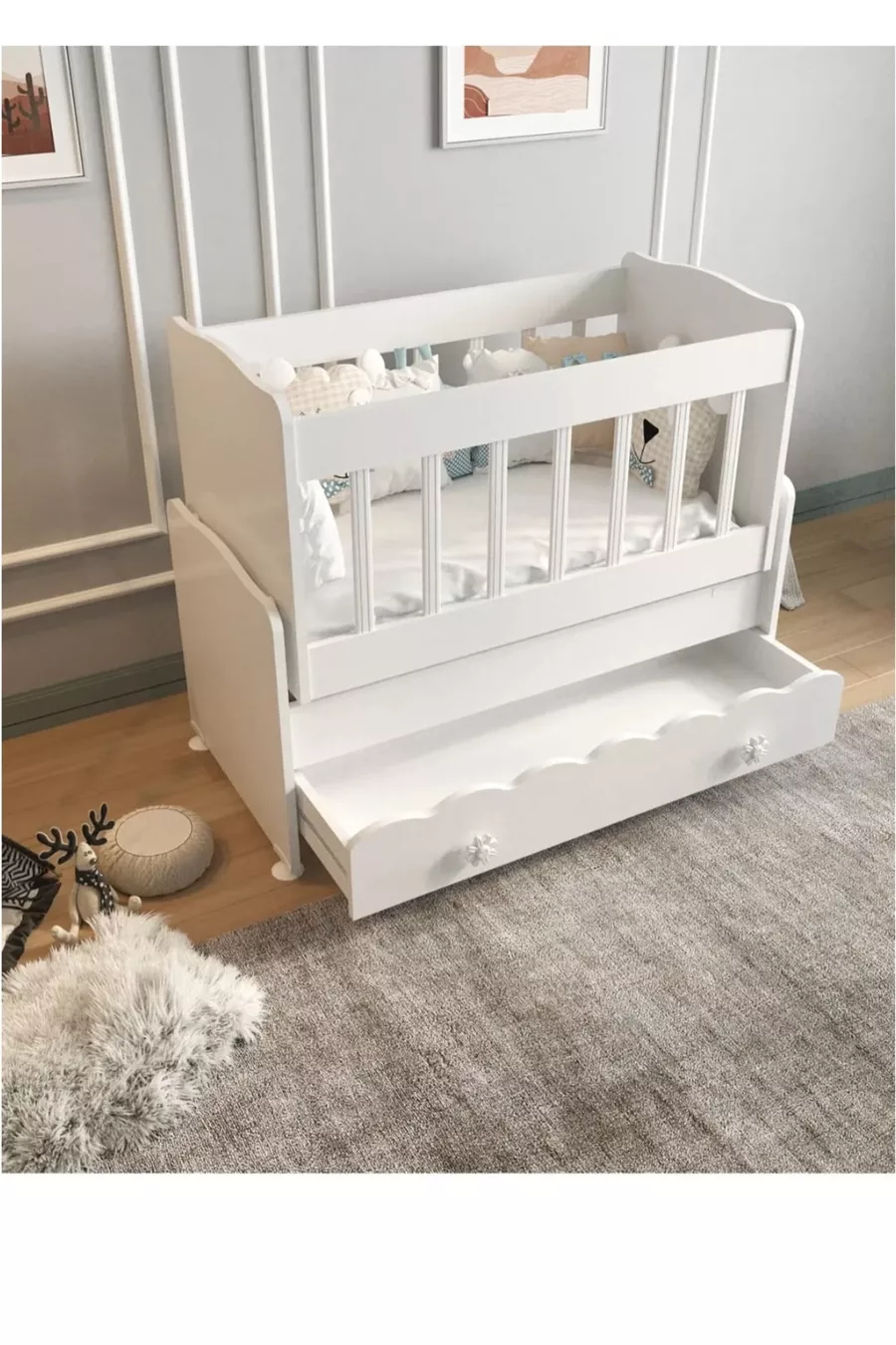 Berceau à tiroirs blanc avec balançoire pour maman, cadeau avec matelas