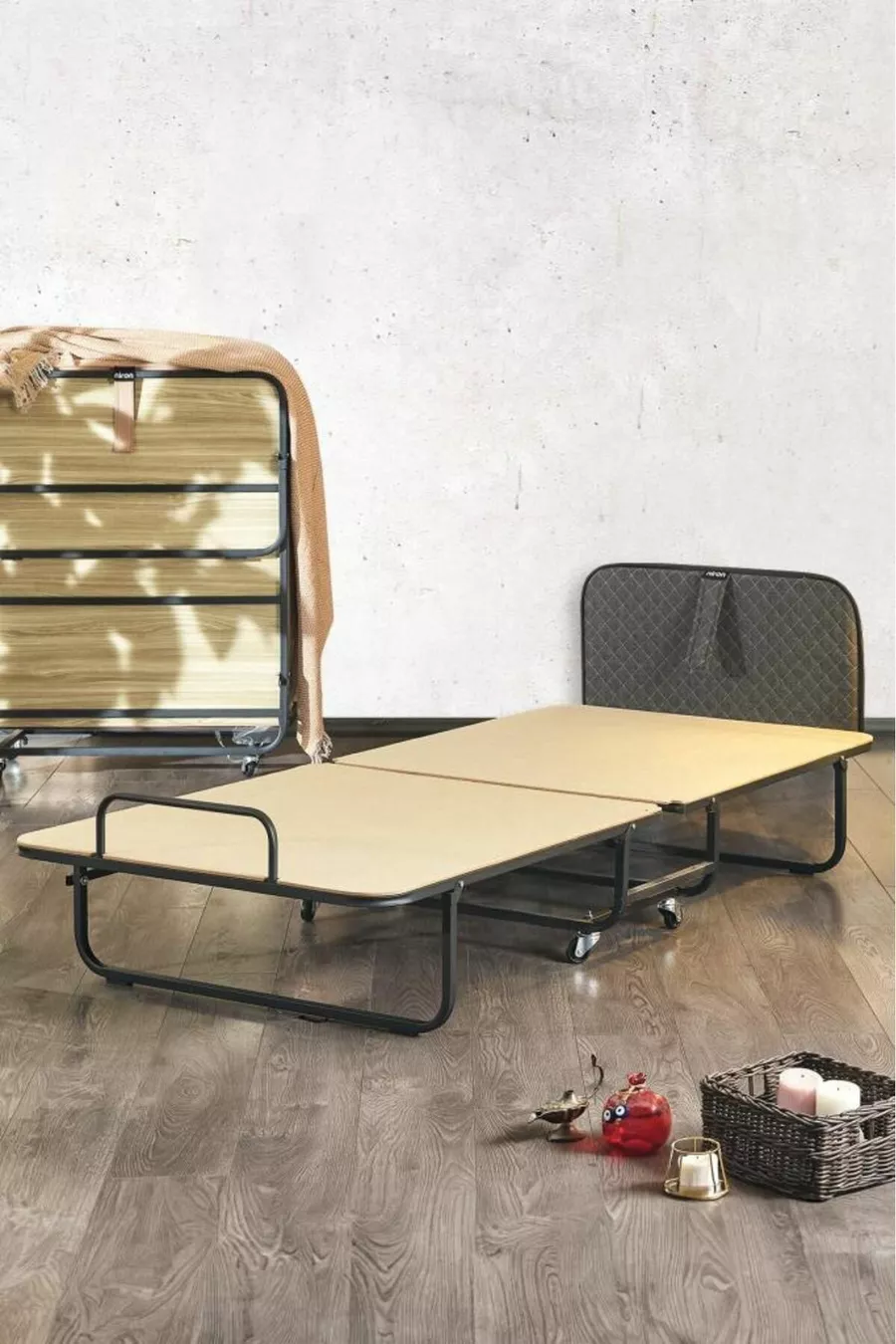 Lit pliant premium Niron  cm Matelas luxueux à ressorts emballés et cadre de lit recouvert de tissu antidérapant