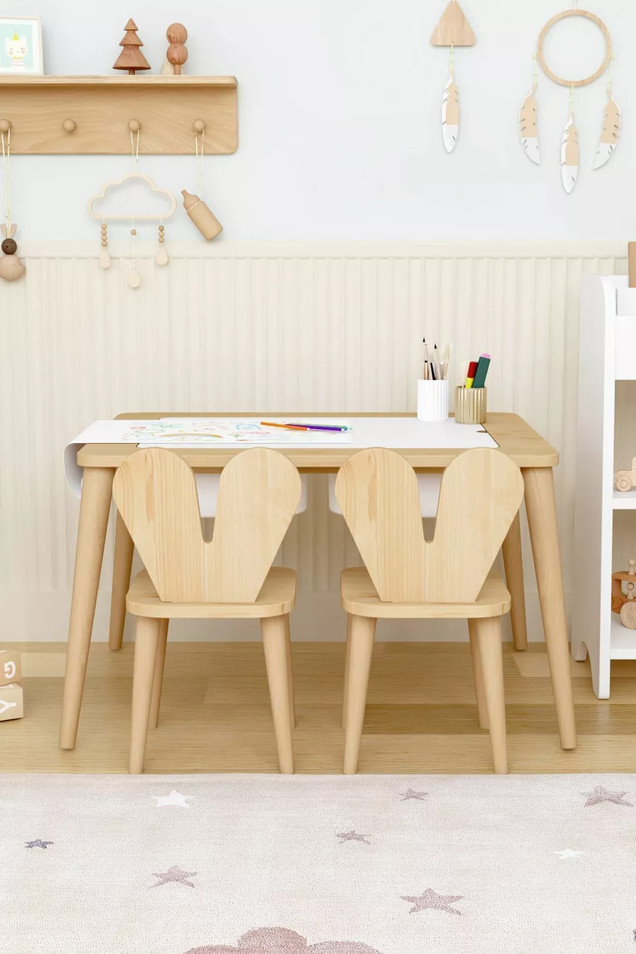Table d'activités en bois résistante à l'eau avec 2 chaises en bois