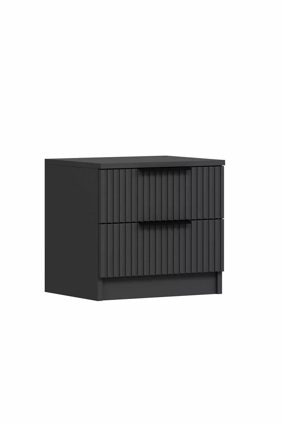 Table de chevet Kale Plus 2 tiroirs - Anthracite avec motif rayé en membrane