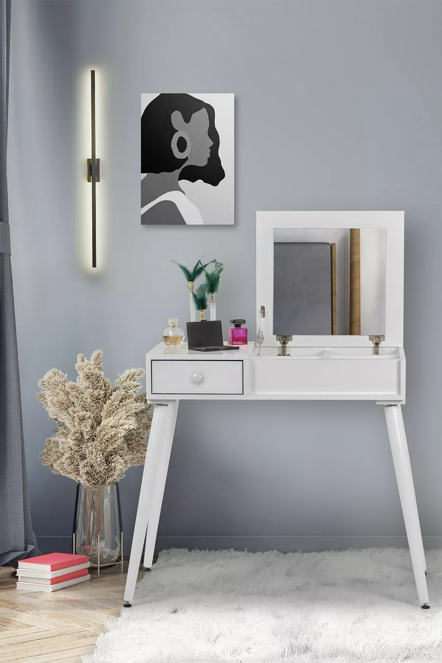 Table de maquillage Table de toilette avec miroir / Blanc
